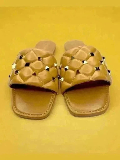 Tan Studded Flats - cunei